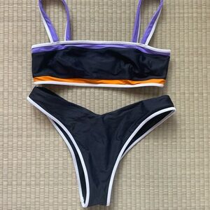 Rip Curl Black Bikini with Purple Straps and Orange Trim